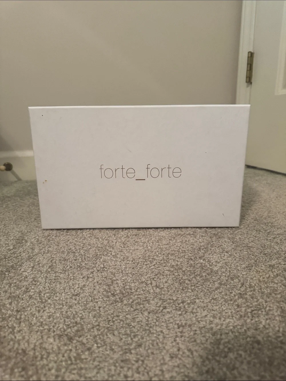 forte_forte White Storage Shoe Box with Tan Lid